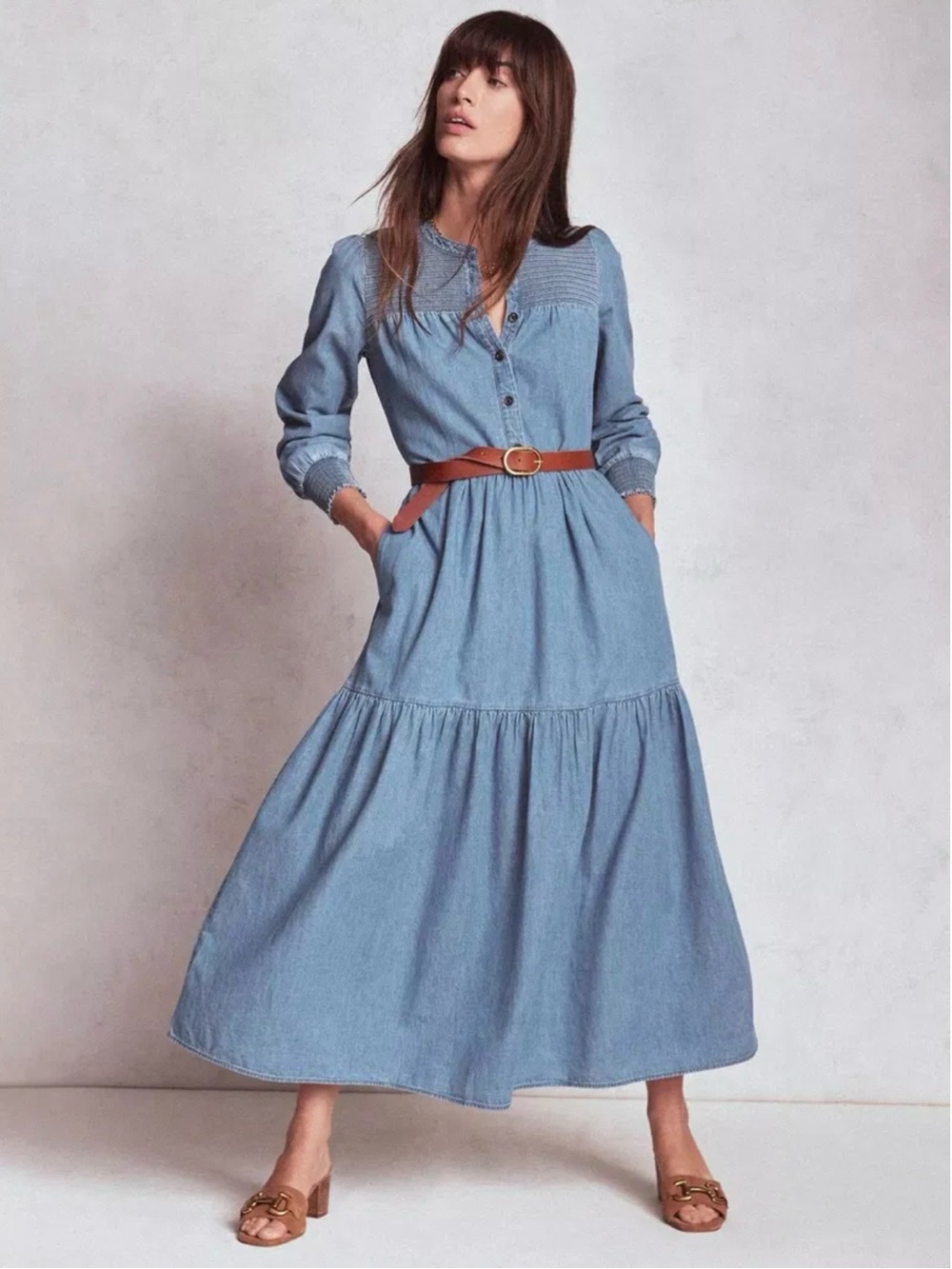 BODEN Blue Cecily Denim Midi Dress, Size 10, NWT